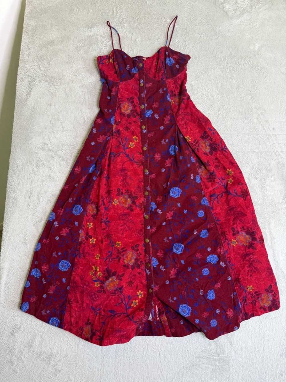 Free People Gail Red Floral Spaghetti-Strap Midi Dress M - Picture 6 of 7